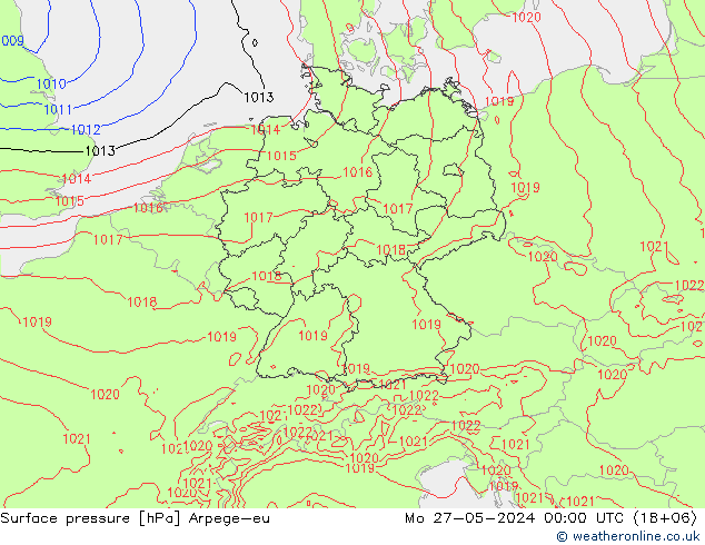 Surface pressure Arpege-eu Mo 27.05.2024 00 UTC