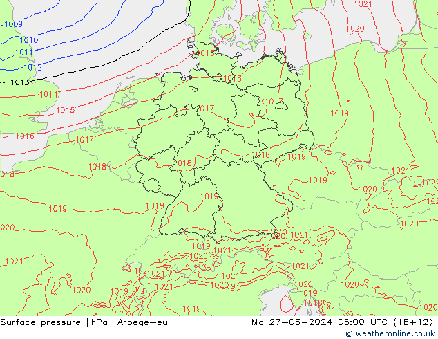 Surface pressure Arpege-eu Mo 27.05.2024 06 UTC