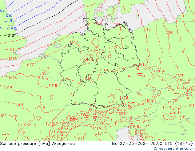 Surface pressure Arpege-eu Mo 27.05.2024 09 UTC