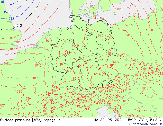 Surface pressure Arpege-eu Mo 27.05.2024 18 UTC