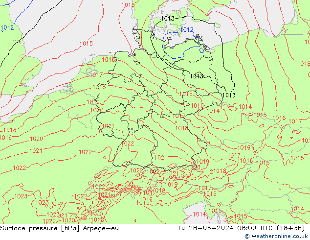 Surface pressure Arpege-eu Tu 28.05.2024 06 UTC