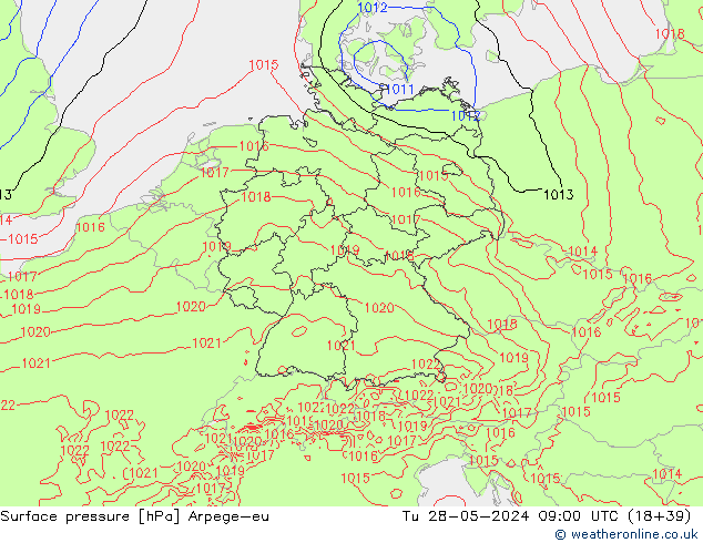 Surface pressure Arpege-eu Tu 28.05.2024 09 UTC