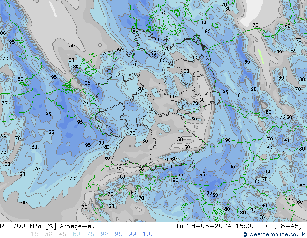 RH 700 hPa Arpege-eu Tu 28.05.2024 15 UTC