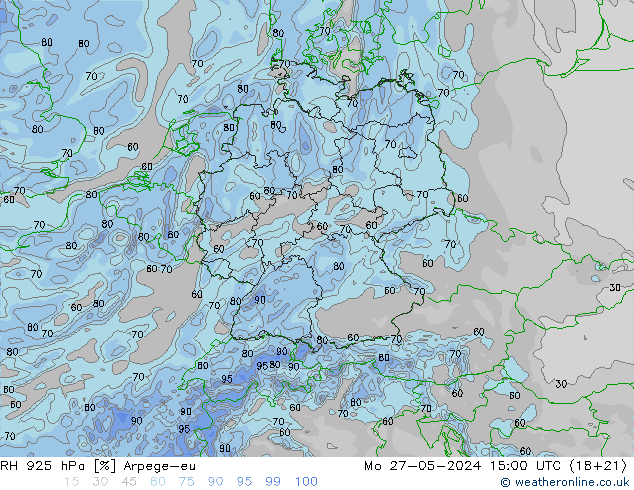 RH 925 hPa Arpege-eu Mo 27.05.2024 15 UTC