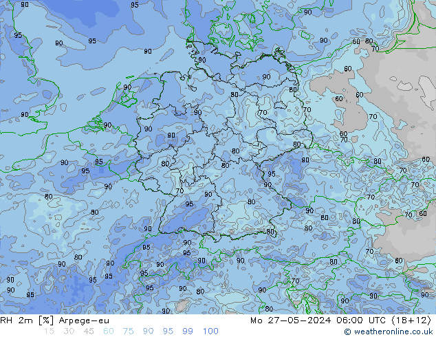 RH 2m Arpege-eu Mo 27.05.2024 06 UTC