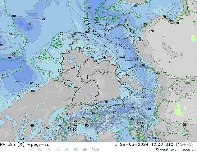 RH 2m Arpege-eu mar 28.05.2024 12 UTC