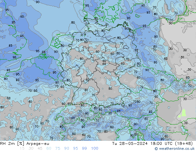 RH 2m Arpege-eu Ter 28.05.2024 18 UTC