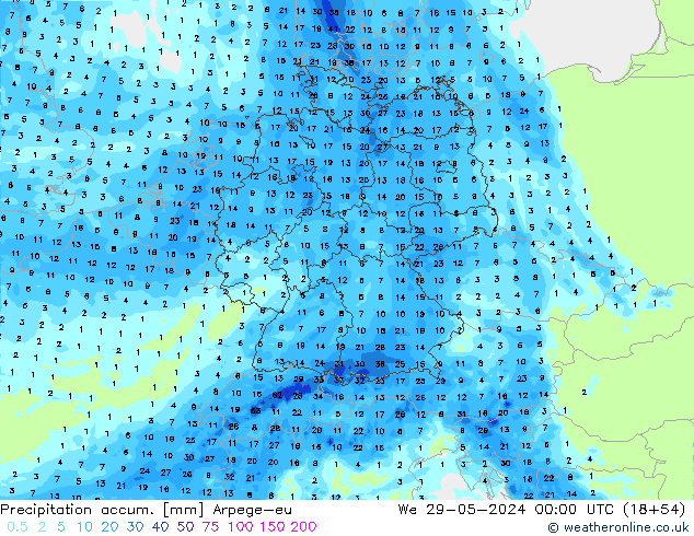 Precipitation accum. Arpege-eu mer 29.05.2024 00 UTC