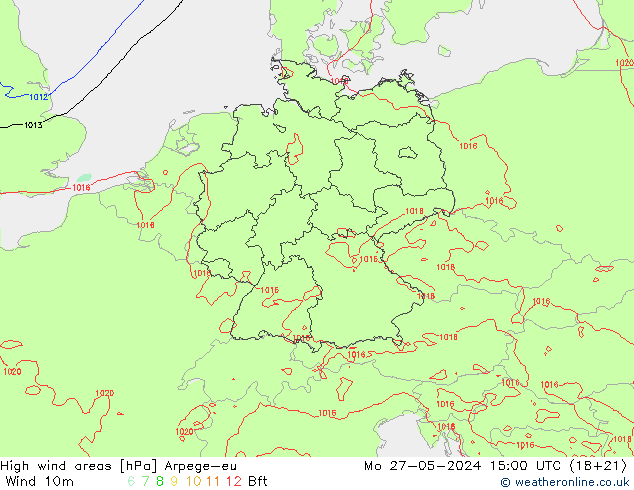 High wind areas Arpege-eu Mo 27.05.2024 15 UTC