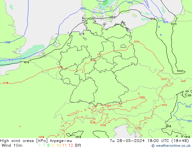 High wind areas Arpege-eu mar 28.05.2024 18 UTC