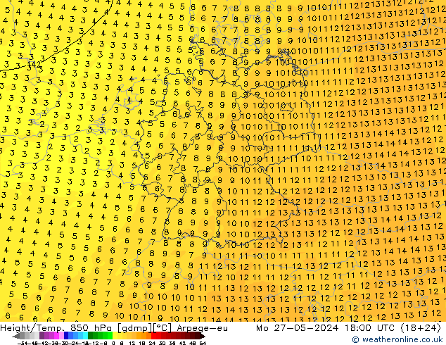 Height/Temp. 850 hPa Arpege-eu  27.05.2024 18 UTC