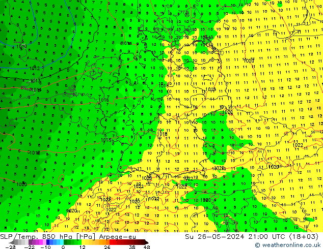 SLP/Temp. 850 hPa Arpege-eu dom 26.05.2024 21 UTC