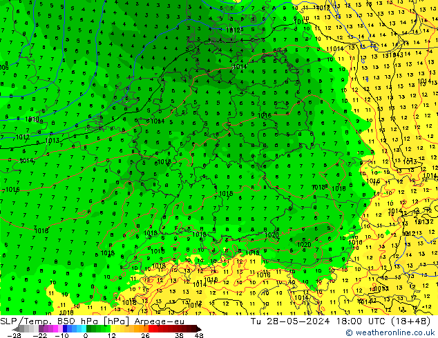 SLP/Temp. 850 hPa Arpege-eu Di 28.05.2024 18 UTC