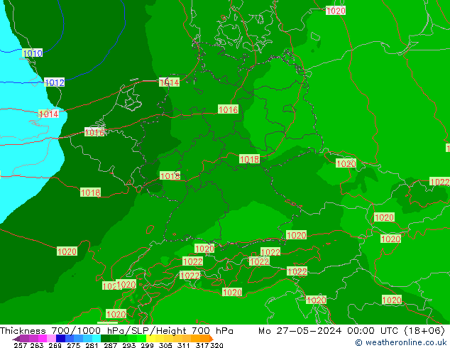 Thck 700-1000 hPa Arpege-eu Seg 27.05.2024 00 UTC