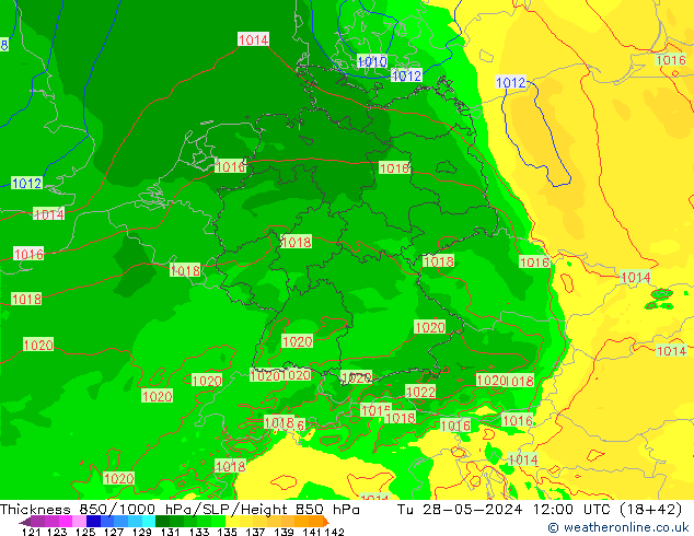 Schichtdicke 850-1000 hPa Arpege-eu Di 28.05.2024 12 UTC