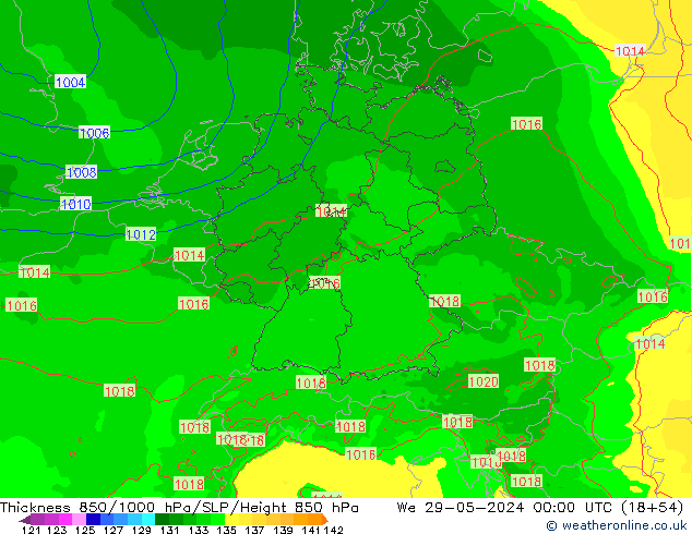 Thck 850-1000 hPa Arpege-eu śro. 29.05.2024 00 UTC