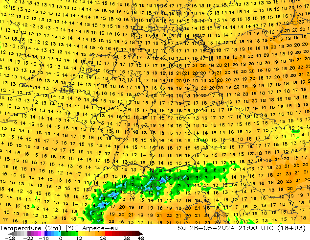 Temperatura (2m) Arpege-eu Dom 26.05.2024 21 UTC