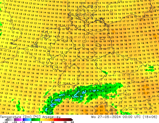 карта температуры Arpege-eu пн 27.05.2024 00 UTC