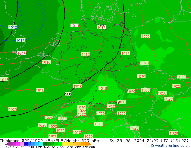 Thck 500-1000hPa Arpege-eu dom 26.05.2024 21 UTC