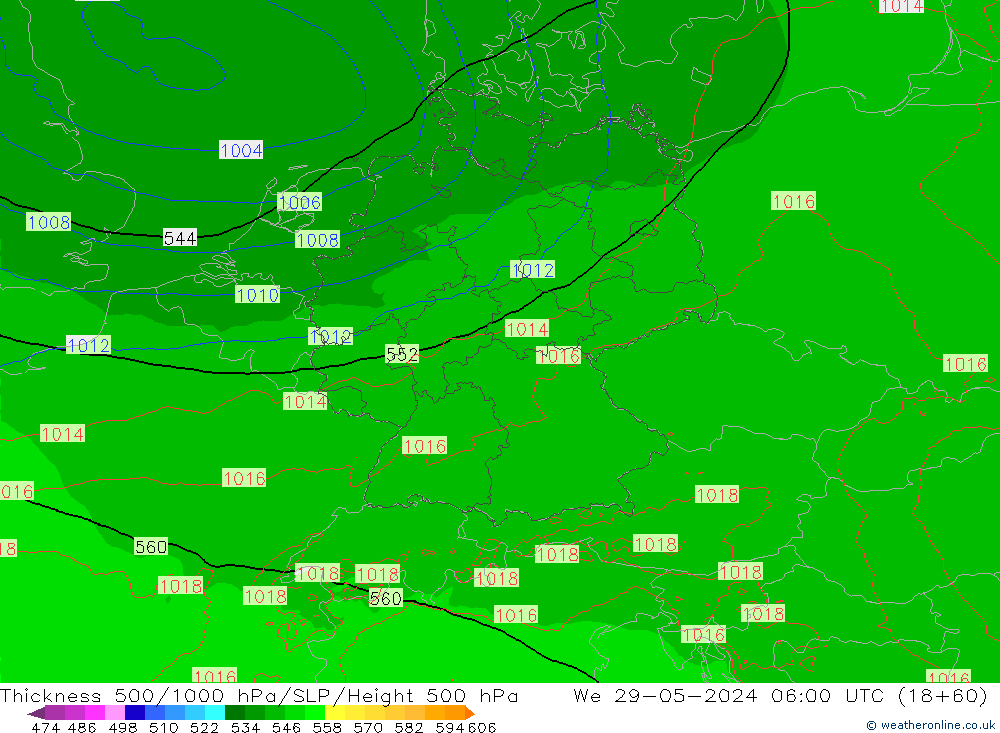 Thck 500-1000hPa Arpege-eu We 29.05.2024 06 UTC