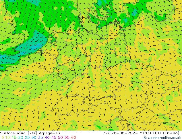 Wind 10 m Arpege-eu zo 26.05.2024 21 UTC