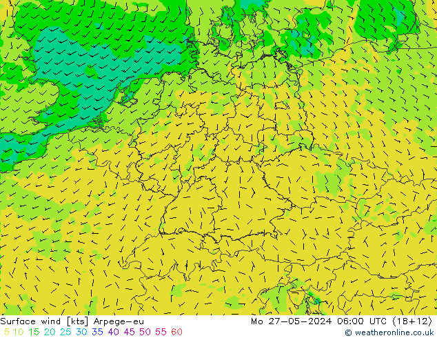 Surface wind Arpege-eu Po 27.05.2024 06 UTC