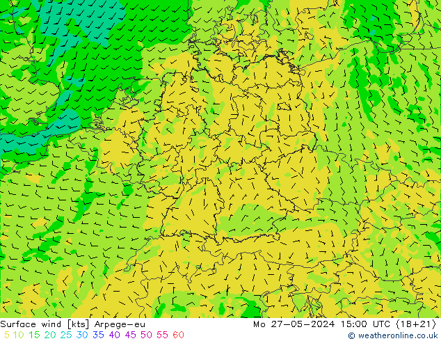 Wind 10 m Arpege-eu ma 27.05.2024 15 UTC