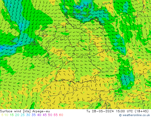 wiatr 10 m Arpege-eu wto. 28.05.2024 15 UTC