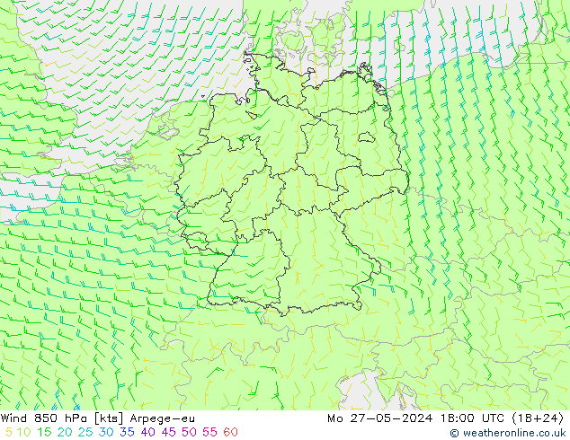 Vento 850 hPa Arpege-eu Seg 27.05.2024 18 UTC