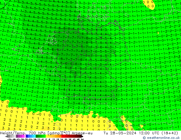 Height/Temp. 700 гПа Arpege-eu вт 28.05.2024 12 UTC