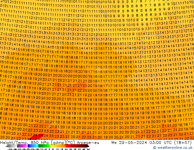 Height/Temp. 850 hPa Arpege-eu Qua 29.05.2024 03 UTC