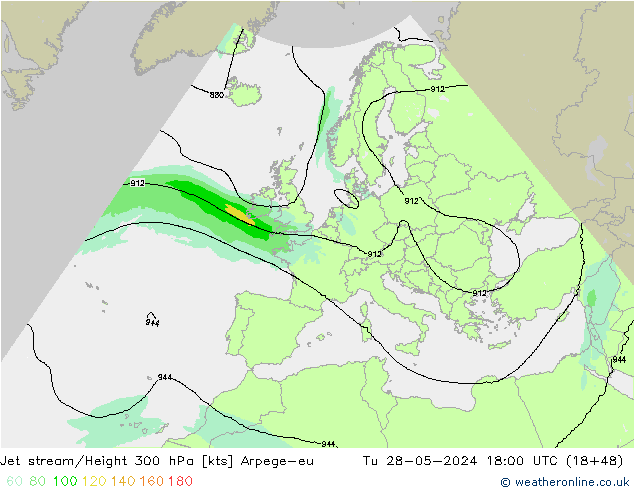 Jet stream/Height 300 hPa Arpege-eu Út 28.05.2024 18 UTC