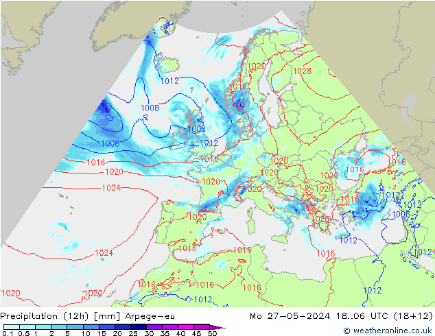 Precipitation (12h) Arpege-eu Po 27.05.2024 06 UTC