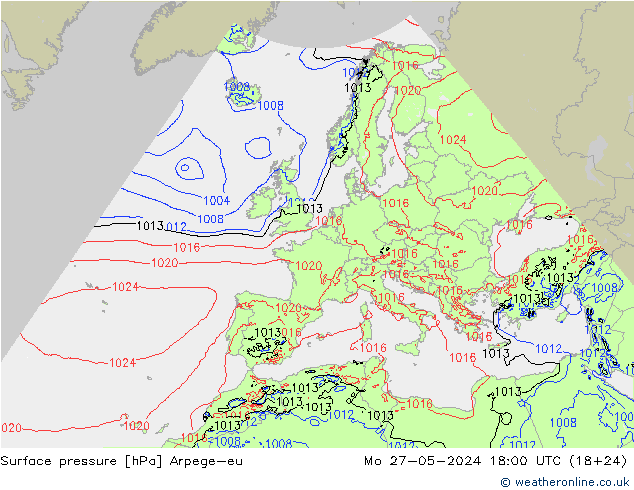 Pressione al suolo Arpege-eu lun 27.05.2024 18 UTC