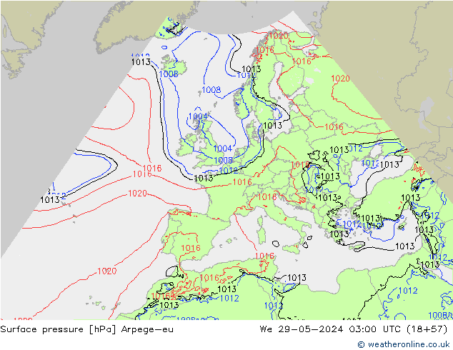 Surface pressure Arpege-eu We 29.05.2024 03 UTC