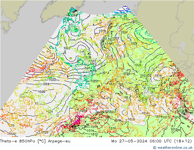 Theta-e 850гПа Arpege-eu пн 27.05.2024 06 UTC