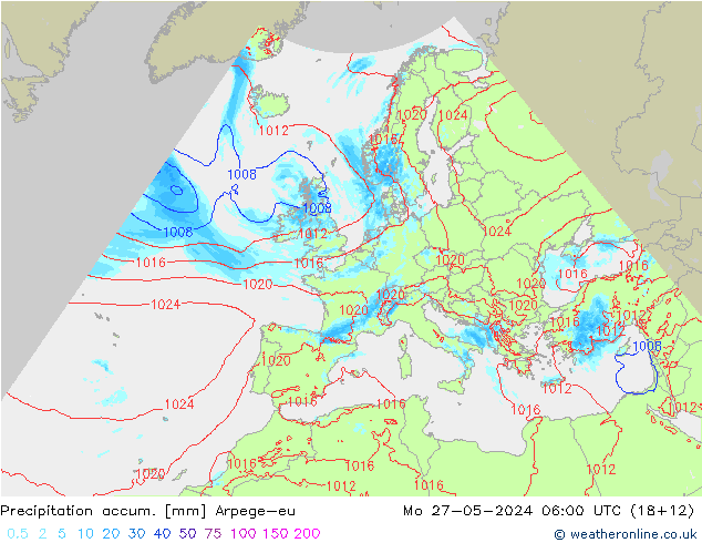 Precipitation accum. Arpege-eu Mo 27.05.2024 06 UTC