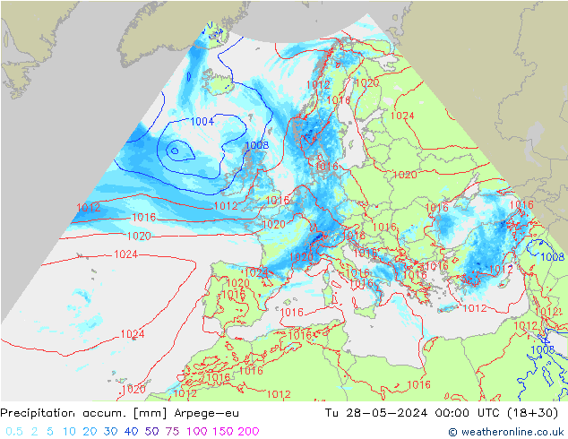 Toplam Yağış Arpege-eu Sa 28.05.2024 00 UTC