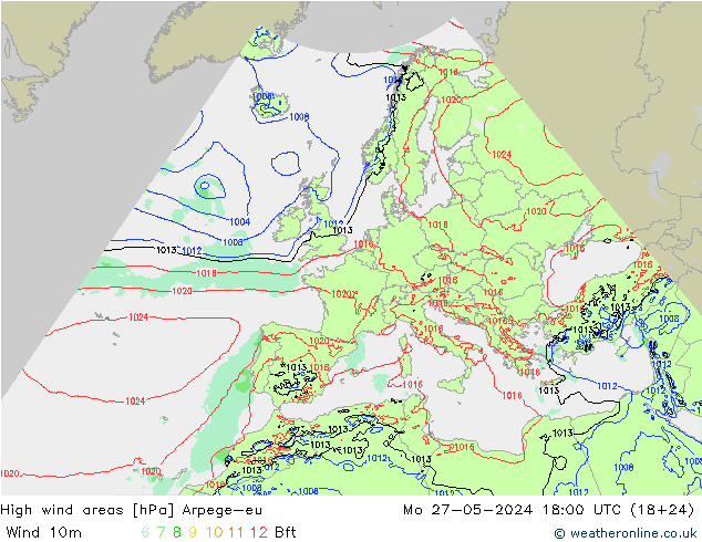 Windvelden Arpege-eu ma 27.05.2024 18 UTC