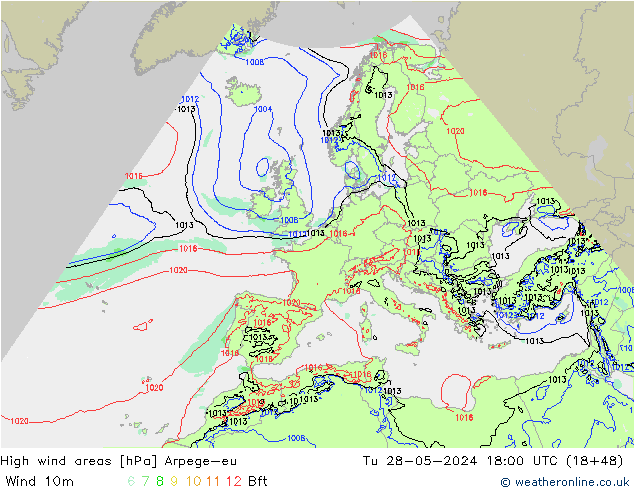 High wind areas Arpege-eu mar 28.05.2024 18 UTC