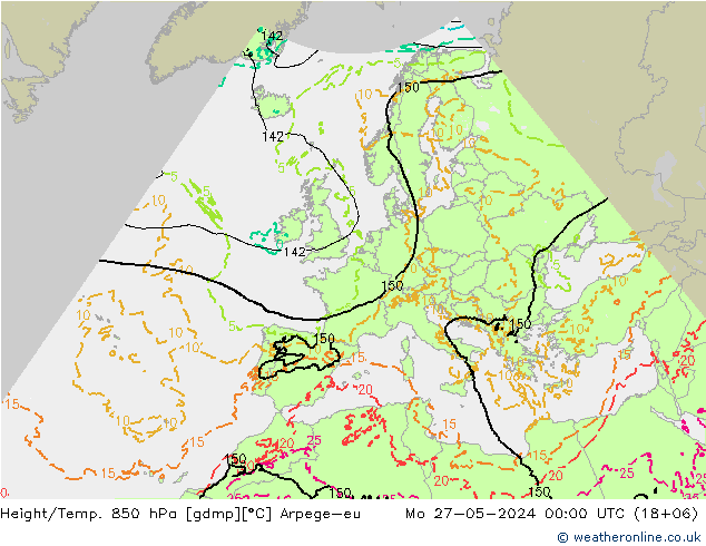 Geop./Temp. 850 hPa Arpege-eu lun 27.05.2024 00 UTC