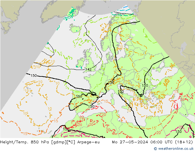 Height/Temp. 850 hPa Arpege-eu Mo 27.05.2024 06 UTC