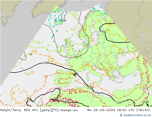 Height/Temp. 850 hPa Arpege-eu We 29.05.2024 06 UTC