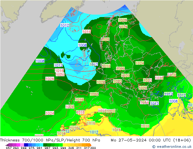 Thck 700-1000 hPa Arpege-eu Seg 27.05.2024 00 UTC