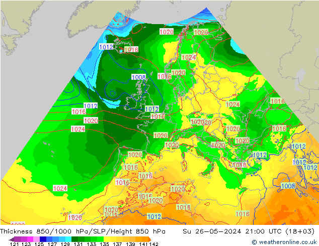 Thck 850-1000 hPa Arpege-eu dom 26.05.2024 21 UTC