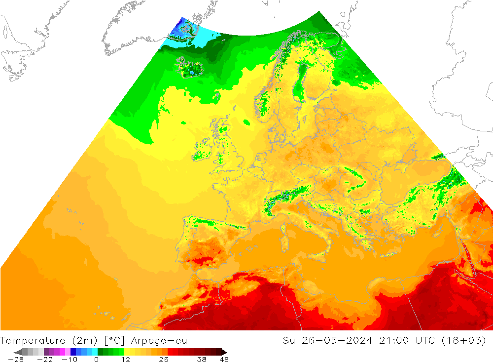 温度图 Arpege-eu 星期日 26.05.2024 21 UTC
