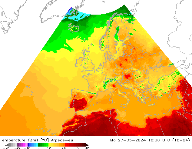 Temperatura (2m) Arpege-eu Seg 27.05.2024 18 UTC