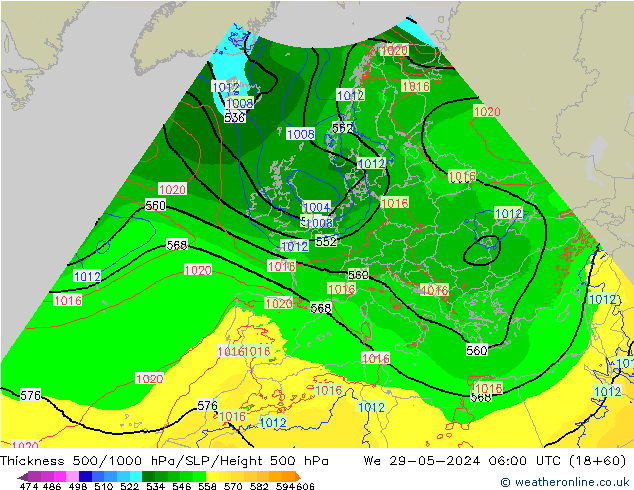 Thck 500-1000гПа Arpege-eu ср 29.05.2024 06 UTC