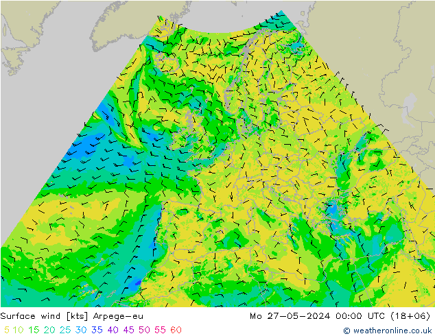 Surface wind Arpege-eu Mo 27.05.2024 00 UTC