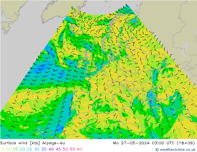 Surface wind Arpege-eu Po 27.05.2024 03 UTC